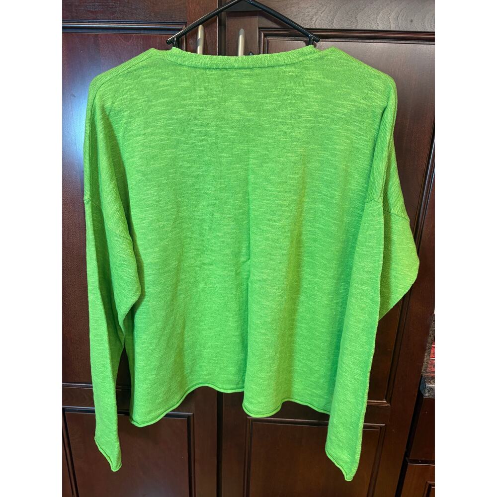 Eileen Fisher Women's Lime Green Linen/Cotton Slub Vneck Sweater Size XL - Picture 2 of 10